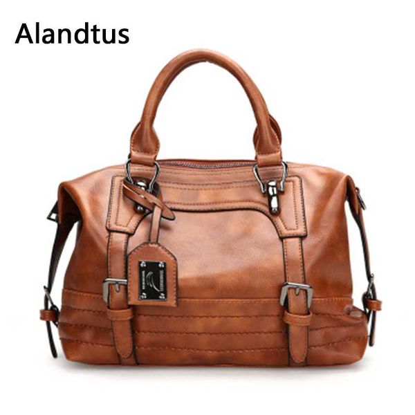 

alandtus big women leather handbags vintage female shoulder bag lady crossbody bag messenger bags for women bolsa feminina