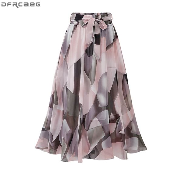 

2019 streetwear women summer skirt elastic high waist jupe femme 5xl plus size falda midi pink black saia bow print floral skirt