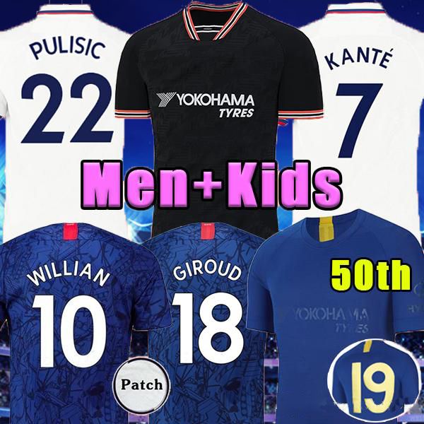 

cfc kante abraham mount lampard odoi jorginho pulisic 50th soccer jersey 2019 giroud willan football shirt 19 20 men kids kit fourth cup 4th, Black;yellow