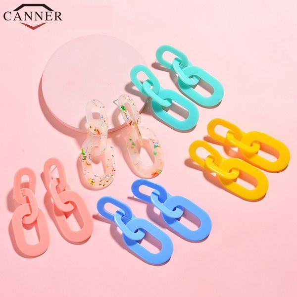 

canner creative candy color link earrings acrylic geometric dangle earrings for women jewellery long drop kolczyki ff, Silver