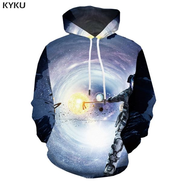 

kyku brand astronaut sweatshirts men galaxy hooded casual space hoody anime earth hoodes 3d nebula hoodie print undefined, Black