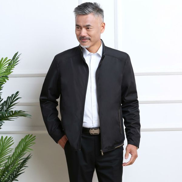 

wu jian dao 2019 new style dad spring and autumn coat middle-aged men's stand collar jacket elderly brushed and thick men's wear, Black;brown