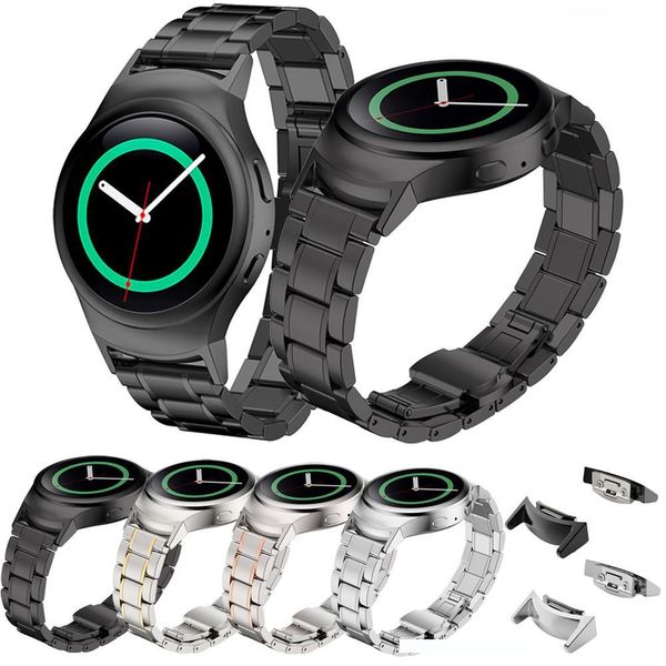 

wholesale-watchbands stainless steel watche band + connector for samsung gear s2 rm-720 replacement watch band 2016 high quality, Black;brown