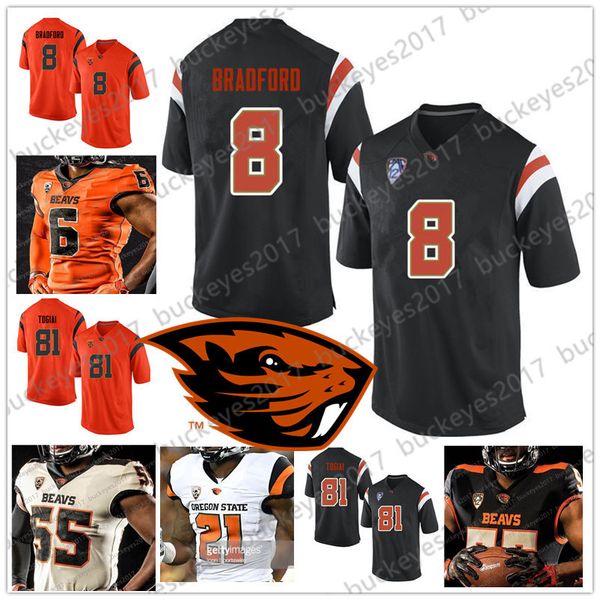 

oregon state beavers black white orange college football jersey #8 trevon bradford 17 isaiah hodgins 18 timmy hernandez 21 artavis pierce
