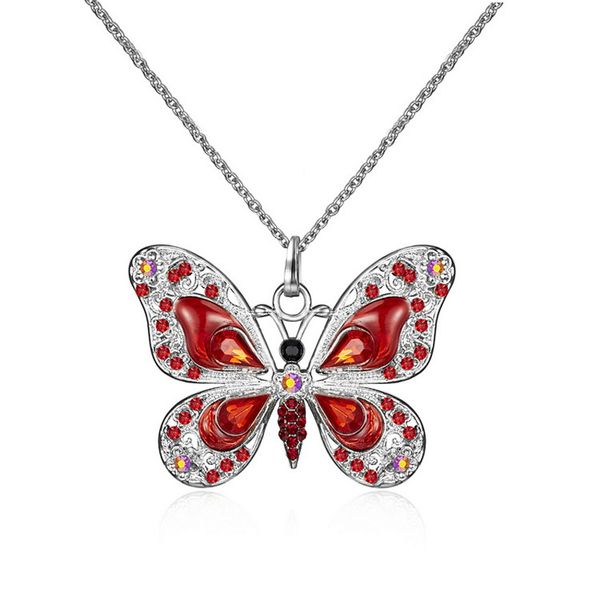 

vintage butterfly pendant necklaces exquisite hollow enamel rhinestone insect necklaces fashion party jewelry gifts for women wholesale, Silver