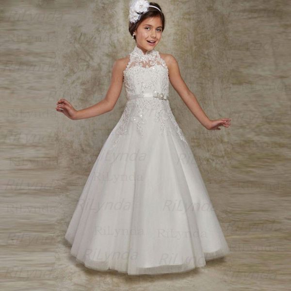 

2020 flower girl dress ivory white lace girl dress floor length first communion princess, Red;yellow
