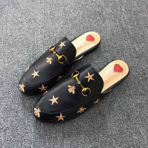 

star muller shoes embroidered bee slippers are half of bees outside wear flat embroidery baotou pitotdg65, Black