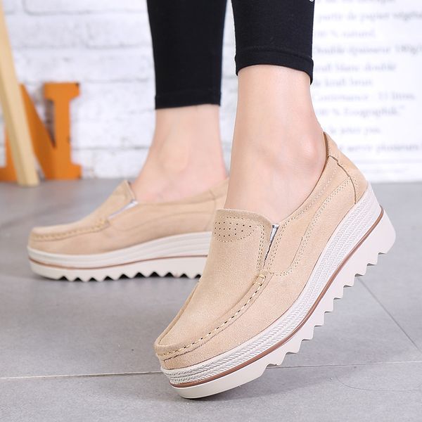 

muffin walking shoes woman thick bottom slope big size shoe pedaling leather shaking women shoes breathable genuine leather
