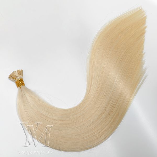 

vmae 100% virgin remy single double drawn blonde #613 flat tip silk straight 100g keratin glue human hair extensions, Black