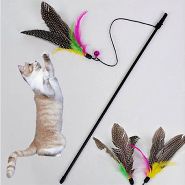 

kitten cat pet toy wire chaser wand teaser feather with bell beads play fun