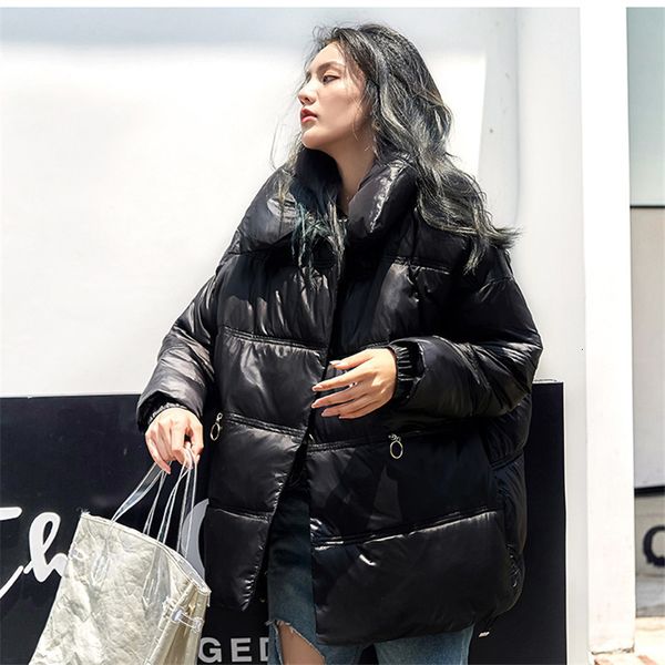 

pockets warm casual coat parka jacket winter fashion casaco new outwear loose solid cotton zipper padded woman female women, Black