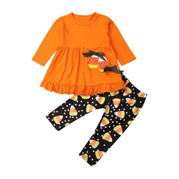 

1-5y 2pcs малышей baby girl одежда оранжевый с длинным рукавом футболки топы + цветочные штаны гетры детские хеллоуин костюм, White