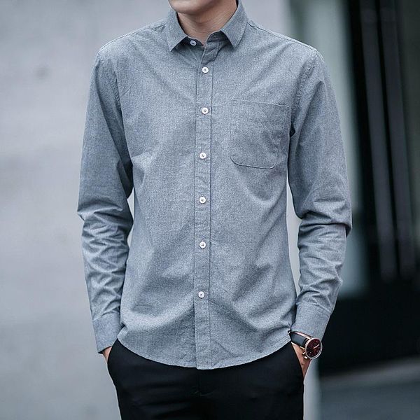 

spring autumn new mens shirts solid colors korean fashion slim fit casual long sleeved white black shirt left chest pocket