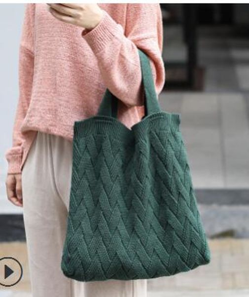 

2019 korean version of the simple wool handbag wild color cotton woven tote bag