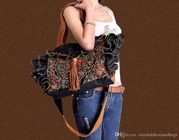 

100% handmade handbag purse drawstring shoulder bag - fine oriental embroidery art #125