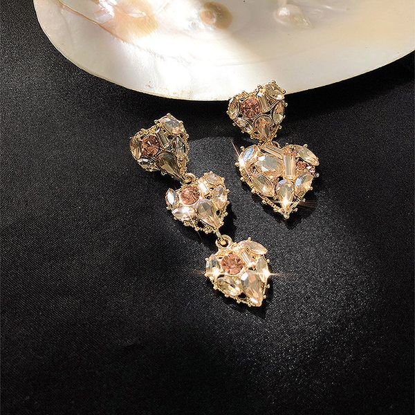 

ustar bling crystal hearts drop earring for women asymmetric dangle earring statement fashion wedding jewelry gifts, Silver