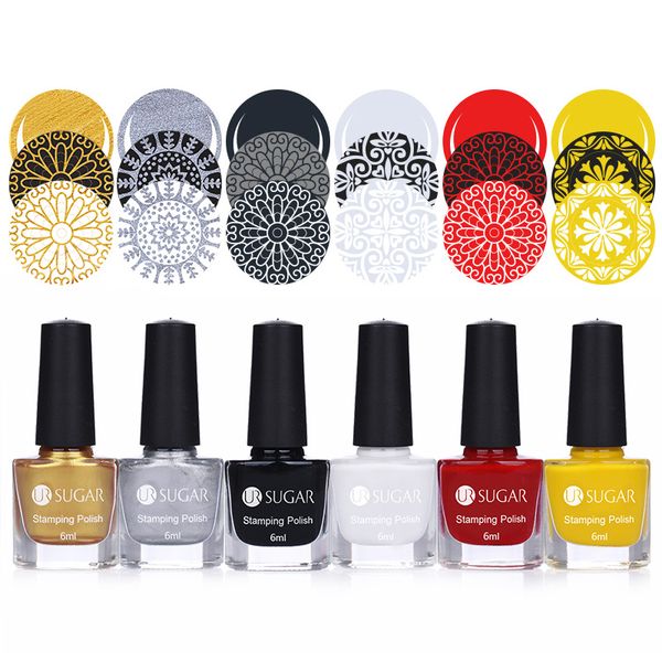 

ur sugar 6 bottles 6ml colorful stamping polish nail art varnish nail plate printing polish