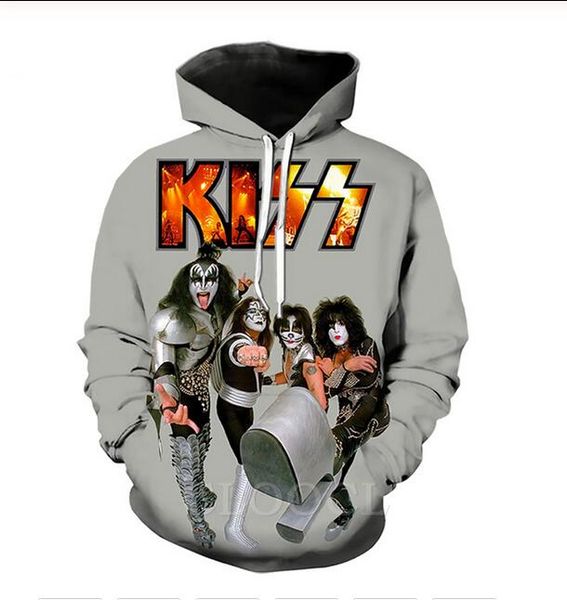 

new fashion hip hop sweatshirt men women 3d casual hoodies rock metal kiss band harajuku style loose pullover hoodies t0369, Black