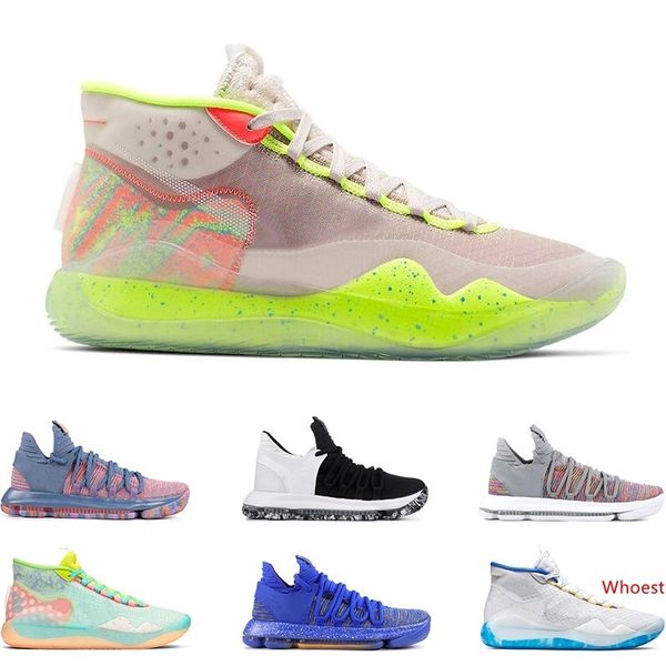 

2019 mens basketball shoes kd 10 12 eybl 90s kid warriors home wolf grey multi color finals kevin durant sports sneakers size 7-12