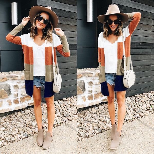 

color patchwork women sweaters open stitch fashion women sweater coats, Tan;black