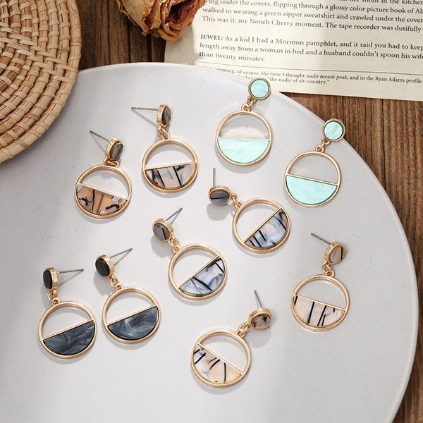 

minimalist new fashion earrings statement jewelry round geometric drop earrings circle stone korean earrings for women, Silver