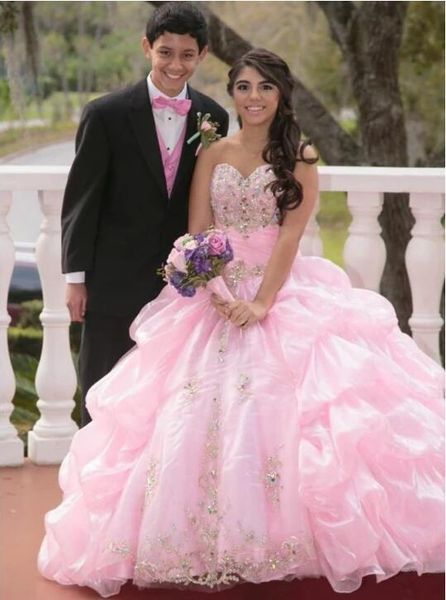 

Cinderella Quinceanera Dresses Pink Crystal Ball Gown Prom Dress 2019 Sweetheart Sleeveless Tiered Formal Sweet 16 Dress For Women 2019
