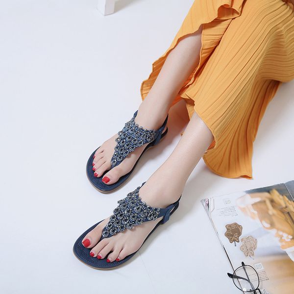 

sandals women flip flops 2020 fashion bohemia style crystal decoration clip toe summer beach shoes women sandals female shoes, Black