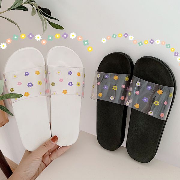 

women home transparent slippers summer outdoor plant flower sandals non-slip beach sandals indoor bath slippers, Black