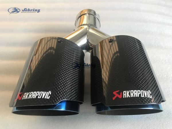 

akrapovic car modified carbon fiber ak tube stainless steel blue double carbon car exhaust pipe tail muffler decoration