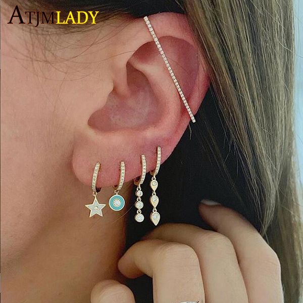 

925 sterling silver elegant teardrop drip bling zircon cz 3 colors hoop earring for women wedding fashion dainty earrings 2019
