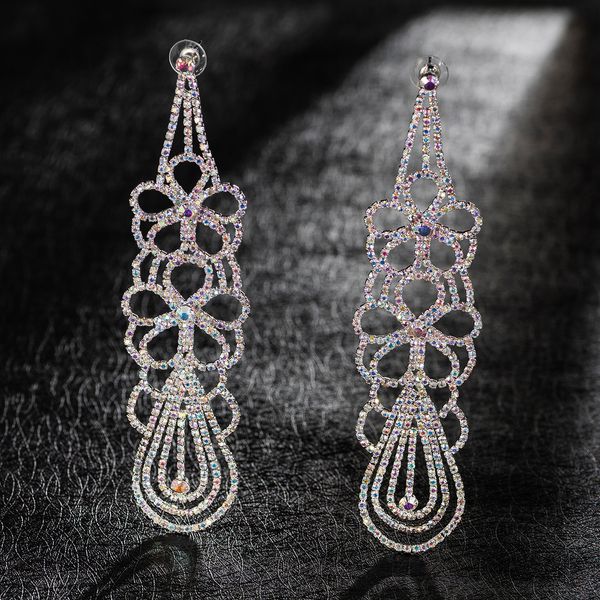 

exaggeration earring luxurious rhinestone long fund eardrop woman personality nightclub earrings accessories product, Golden