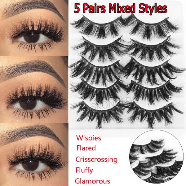

5pairs 5d mink hair false eyelashes wispy full volume natural long handmade eyelash fluffy mink lashes extension makeup tools