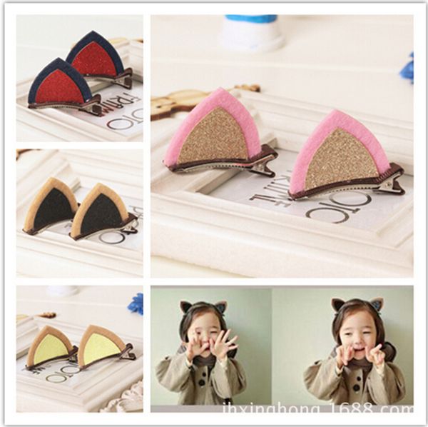 

korean cute cat ears hairpins clip kid baby girls clips for hair clip for girls accessories barrettes for children hairpin 2015, Black;brown