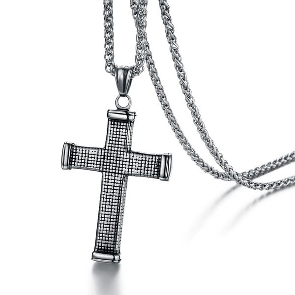 

valily trendy silver color stainless steel link chain necklaces for men cross pendants&necklaces metal fashion jewelry gif