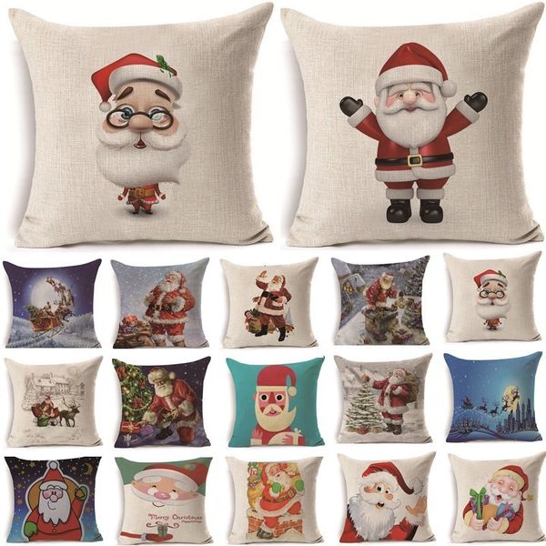 

1pcs 43*43cm christmas santa claus pattern cotton linen throw pillow cushion cover car home sofa decorative pillowcase 40469