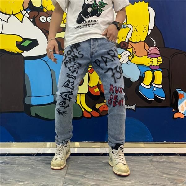 

2020brand мужской новый мотоцикл мужские джинсы мода ретро тонкий прямые джинсы мужские повседневные брюки хип-хоп отверстие джинсы дистресс, Blue