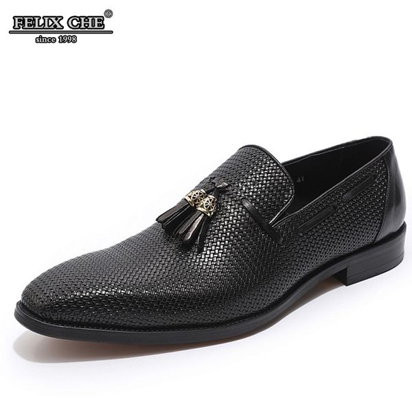 

luxury genuine leather black blue woven prints leather shoes men dress wedding shoe slip on pointed toe tassel loafer work shoes