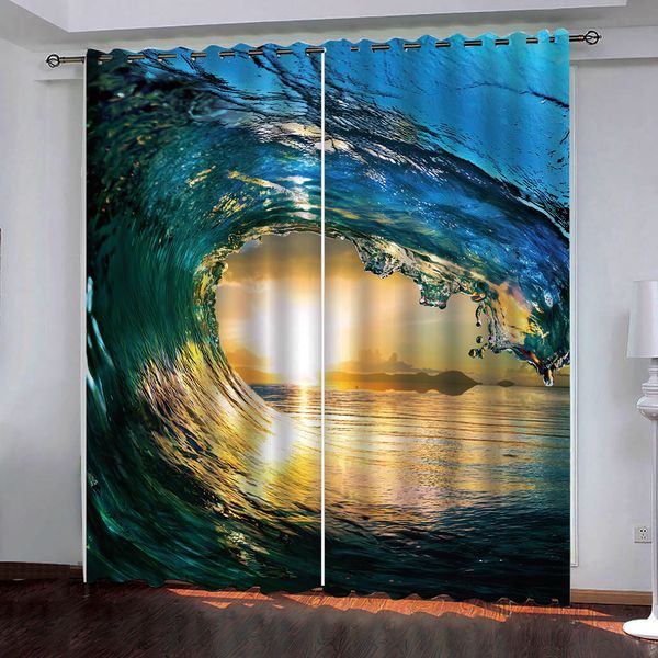 

custom curtains blue curtains waves 3d window curtains for living room bedroom customized size