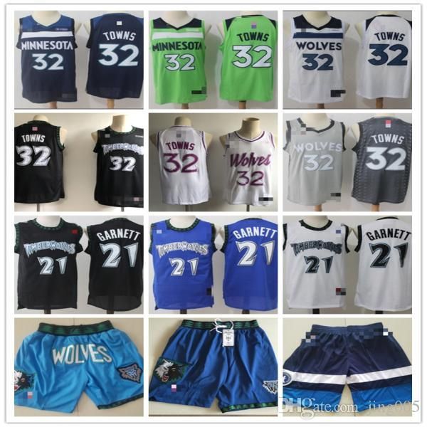 

mens minnesota timberwolves 32 karl-anthony towns 21 kevin garnett basketball shorts basketball jerseys, Black;red