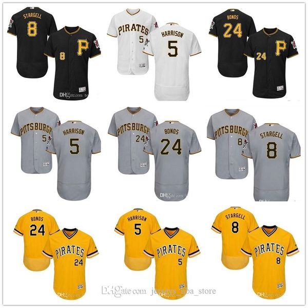 

custom men's women youth jersey #24 barry bonds 5 josh harrison 8 willie stargell black yellow grey white baseball jerseys, Blue;black