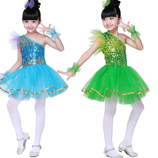 

green girls ballet dancing dress sequins ballroom dance jazz costumes kids party hip hop stage wear costumes dance tutu dress, Black;red