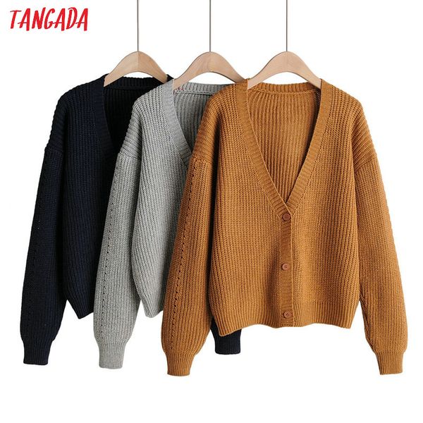 

tangada женщины элегантный твердый кардиган свитер с длинным рукавом кнопки офис леди вязаные свитера основной серый черный вершины 1f103, White