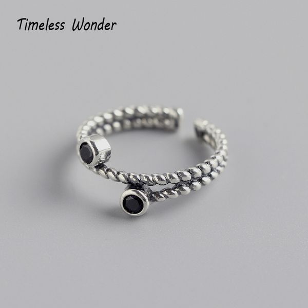 

timeless wonder 925 sterling sliver black zircon geo stackable rings women jewelry punk gothic cocktail ins hiphop boho 2382, Golden;silver
