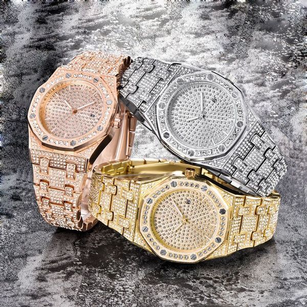 

luxuy мода мужские часы алмазная wathes u1 завод iced out конструктор кварцевый мужчины леди наручные часы из нержавеющей стали часы секундо, Slivery;brown