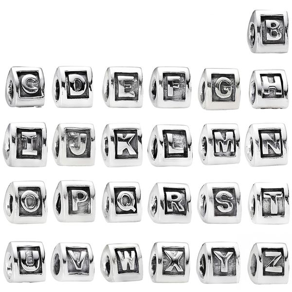 

2019 new 100% 925 sterling silver 26 letters alphabet charm beaded fit diy bracelet bangle necklace women jewelry gift 790323, Black