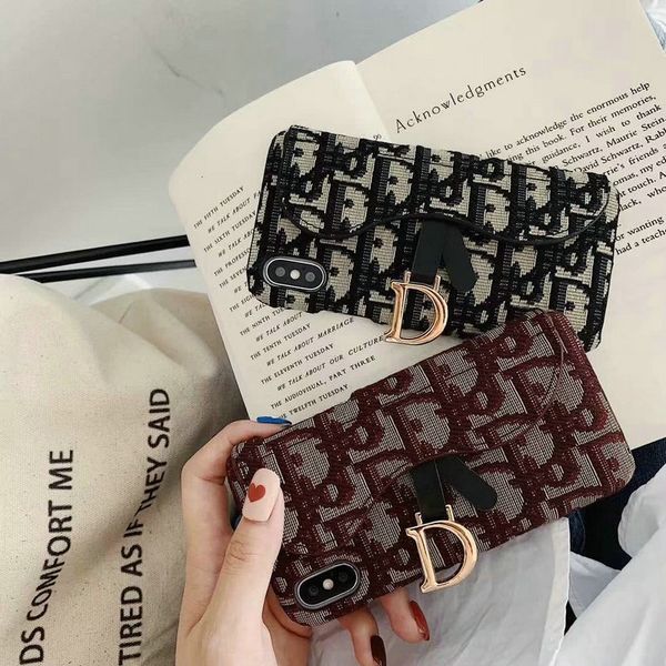 

brand design letter d flip cover with card slot phone case for iphone 11 11pro max xr x xs max 7 7plus 8 8plus 6 6plus hard back cover