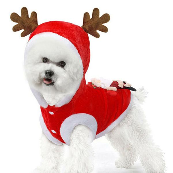 

christmas pet dog cat santa costume outfit jumpsuit clothes hoodie jumpsuit