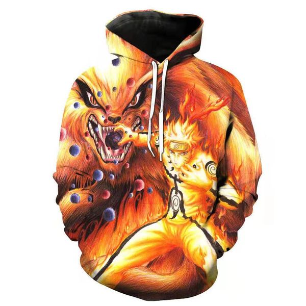 

2020 designer naruto series 3d trend printing sweater zipper cardigan hooded fashion casual sweater coat anime cos clothing wholesale, Black;brown