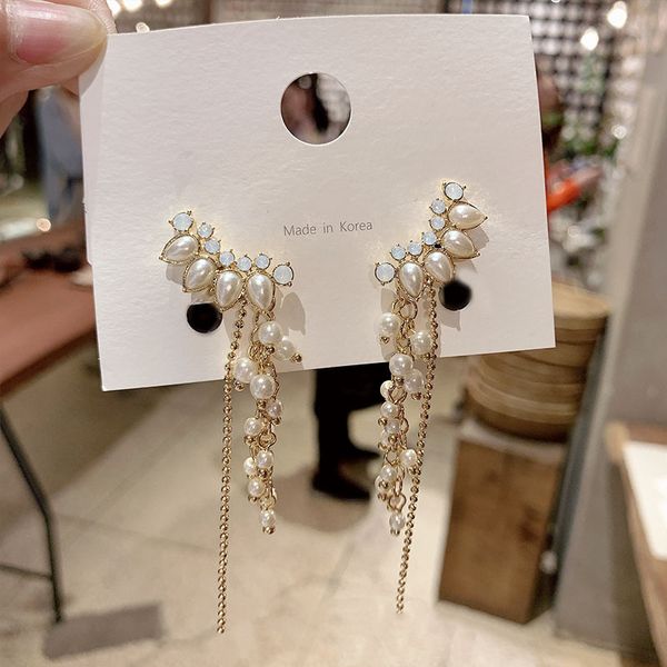 

2019 new arrival crystal trendy geometric women dangle earrings pearl fringed earrings luxury designer jewelry for women, Silver