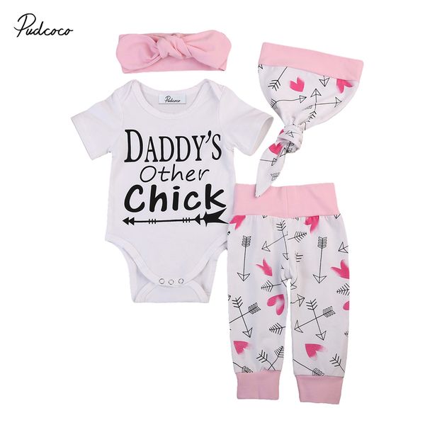 

newborn infant baby girls outfits clothes romper+long pants hat 4pcs set, Pink;blue